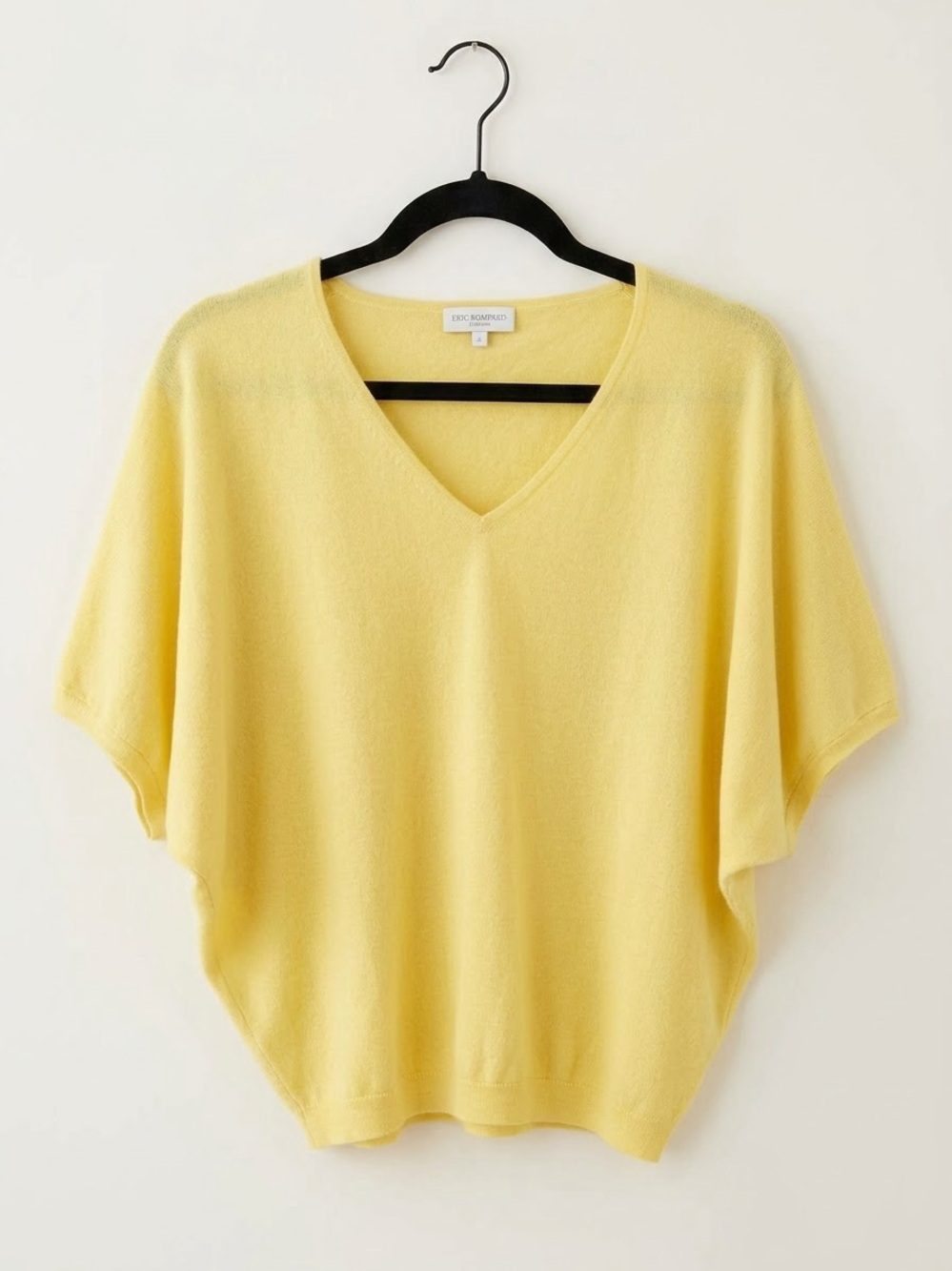 ERIC BOMPARD Paris Cashmere Silk V-Neck Short Sleeve Top / Sweater - Yellow